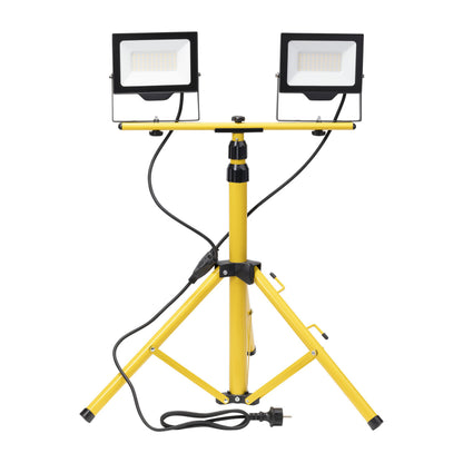 Trano LED Flutlicht Baustrahler Set 2x30W/50W/100W mit Stativ & 2m Kabel | IP65 | 4000K Neutralweiß | 8000lm | höhenverstellbar bis 160cm