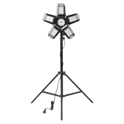 Trano LED Baustrahler Set 55W – 4950lm, 6500K, klappbar mit 5 Flügeln, höhenverstellbares Stativ 68–210cm, E27, IP20, 2m Kabel