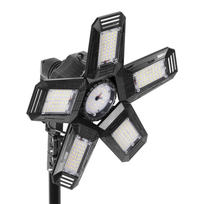 Trano LED Baustrahler Set 55W – 4950lm, 6500K, klappbar mit 5 Flügeln, höhenverstellbares Stativ 68–210cm, E27, IP20, 2m Kabel