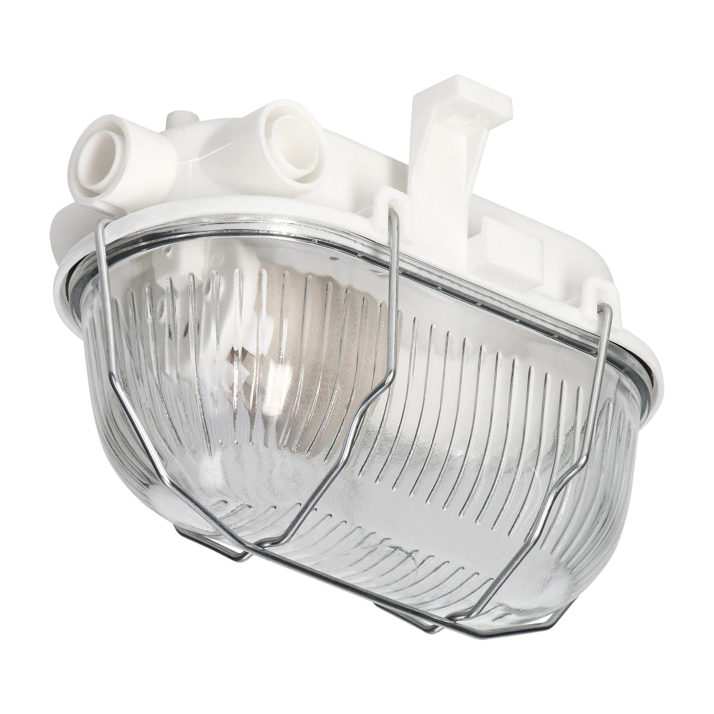 TRANO Kellerlampe Wand-/Deckenleuchte Weiß mit Glasabdeckung E27 IP54 15W max. – Innen & Außen, 230V, 125x115x180mm