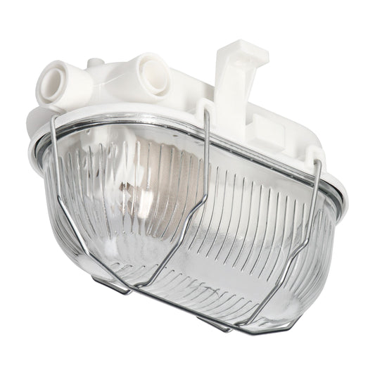 TRANO Kellerlampe Wand-/Deckenleuchte Weiß mit Glasabdeckung E27 IP54 15W max. – Innen & Außen, 230V, 125x115x180mm