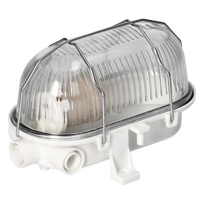 TRANO Kellerlampe Wand-/Deckenleuchte Weiß mit Glasabdeckung E27 IP54 15W max. – Innen & Außen, 230V, 125x115x180mm