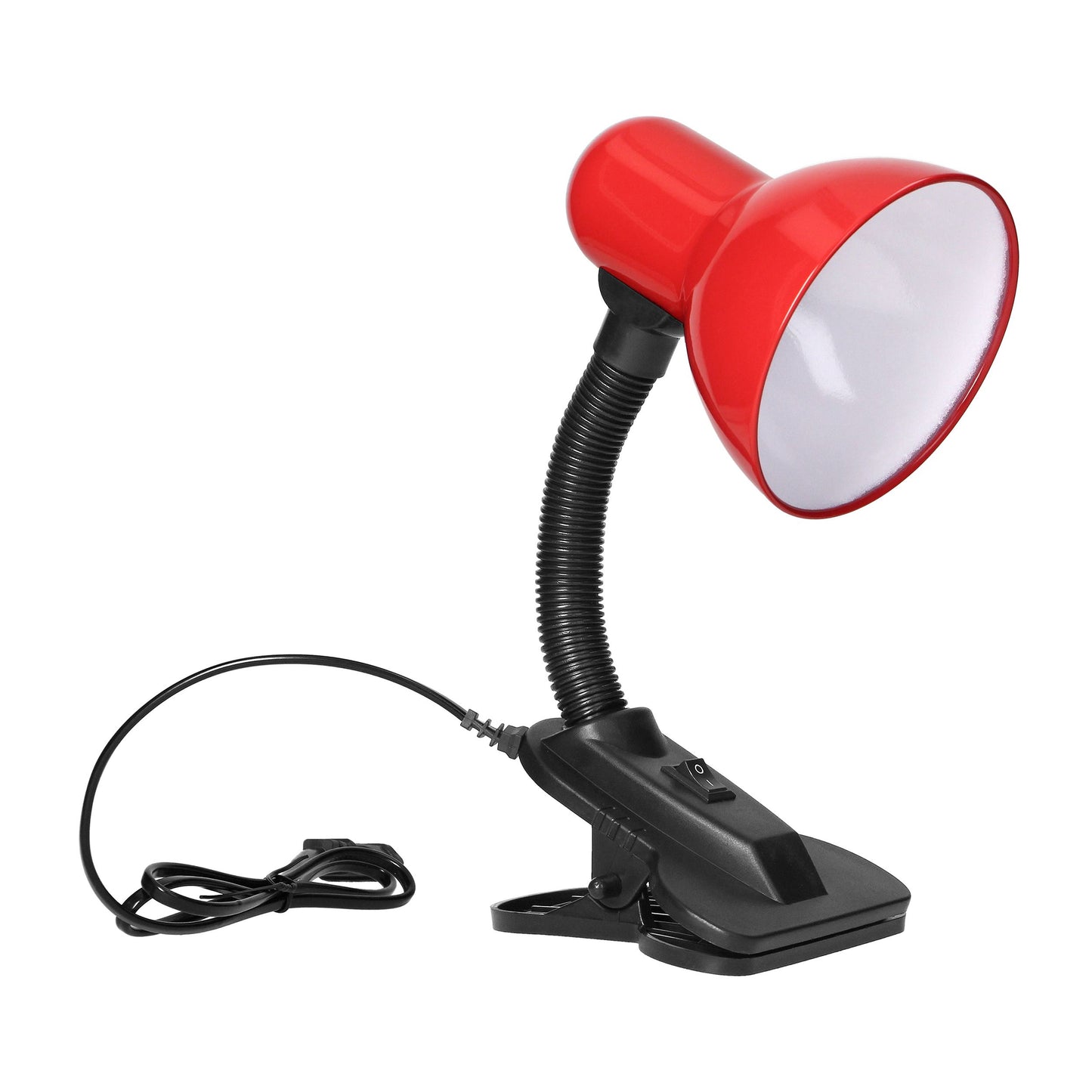 Trano Schreibtischlampe mit Clip, 10W E27, 230V, IP20, Stahl/Kunststoff, verstellbar, schwarz/weiß/rot – mit Schalter, höhenverstellbar