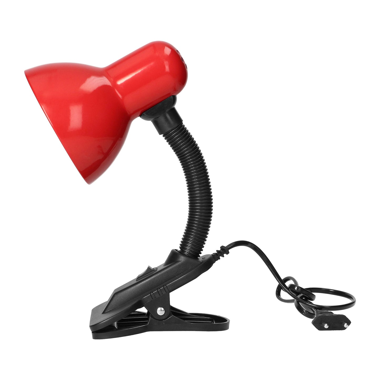 Trano Schreibtischlampe mit Clip, 10W E27, 230V, IP20, Stahl/Kunststoff, verstellbar, schwarz/weiß/rot – mit Schalter, höhenverstellbar