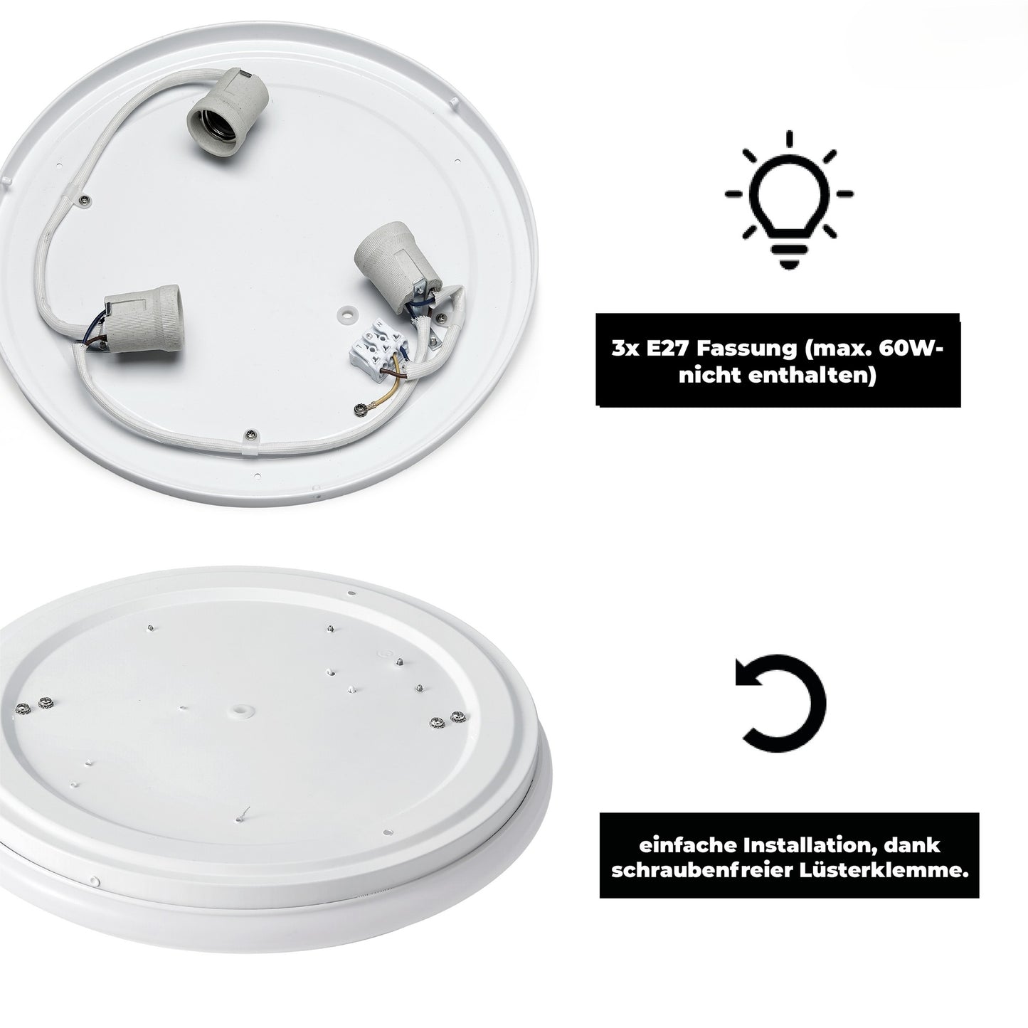 Trano Deckenleuchte für 3x E27, Ø37,5cm - Elegantes Design & Einfache Montage - Ideal für Wohnzimmer, Schlafzimmer, Küche - LED Kompatibel, 180-265V