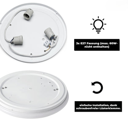 Trano Deckenleuchte für 3x E27, Ø37,5cm - Elegantes Design & Einfache Montage - Ideal für Wohnzimmer, Schlafzimmer, Küche - LED Kompatibel, 180-265V