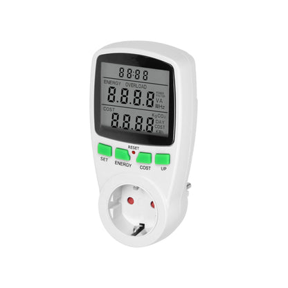 Eintarif-Leistungsmesser mit LCD-Display und eingebauter Batterie, Schuko, Weiß/Schwarz