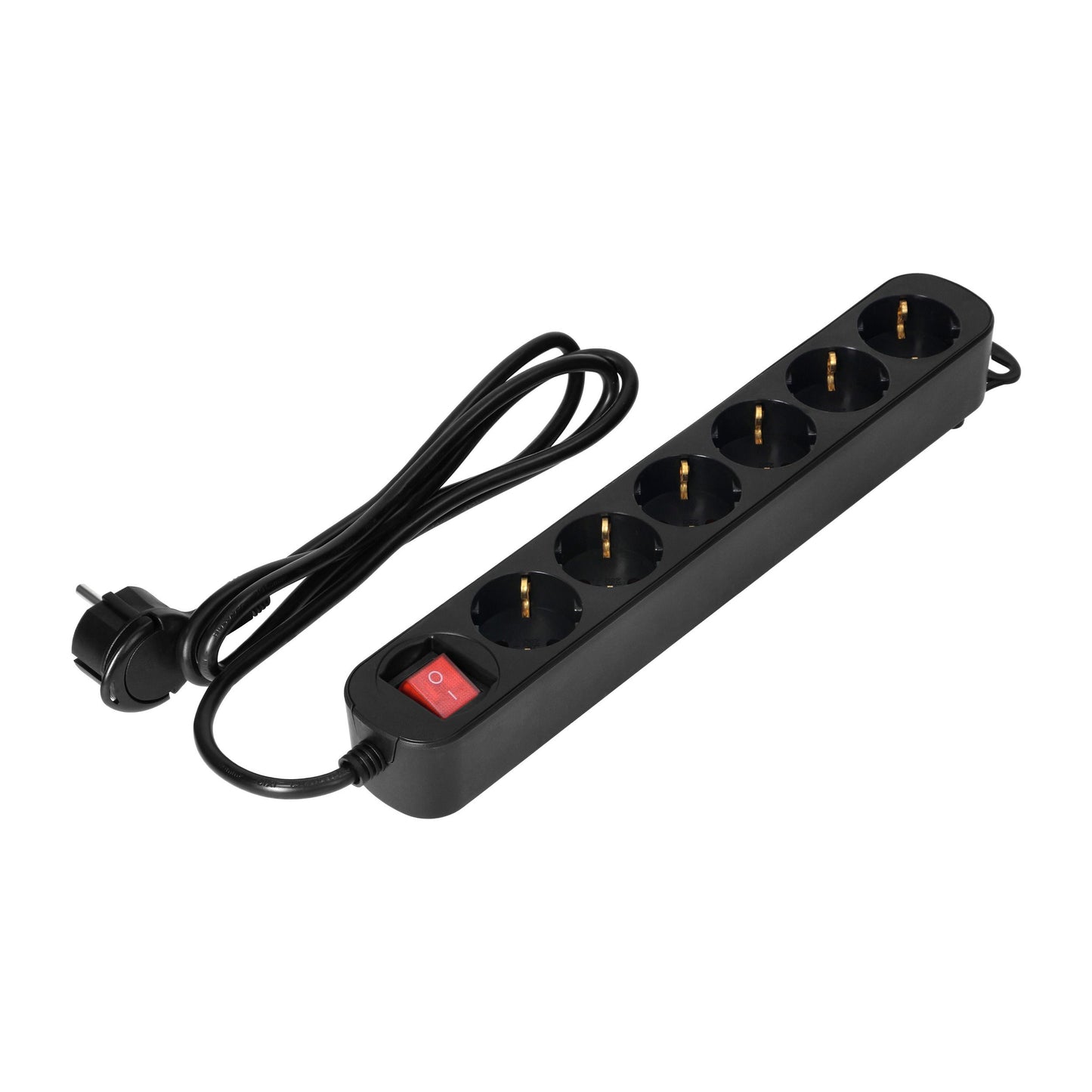 Steckdosenleiste 6-fach (Schuko) Schwarz, Flachstecker, Schalter, 10A