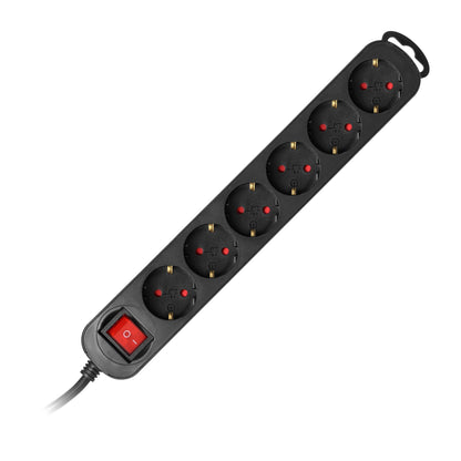 Steckdosenleiste 6-fach (Schuko) Schwarz, Flachstecker, Schalter, 10A