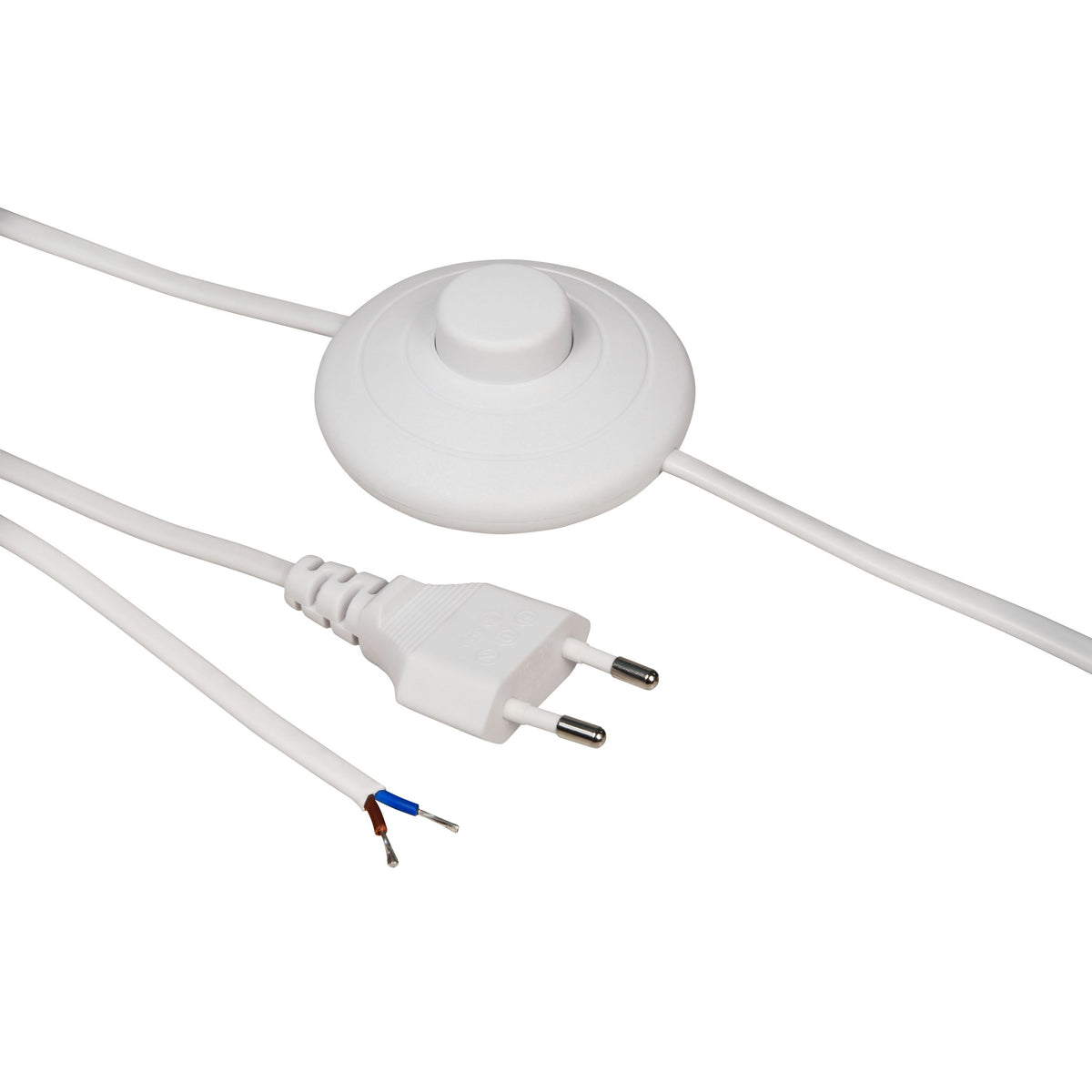 Euro-Netzkabel mit Fußschalter, 2m, Weiß/Schwarz, Blanken Enden, H03VVH2-F, 100W Max