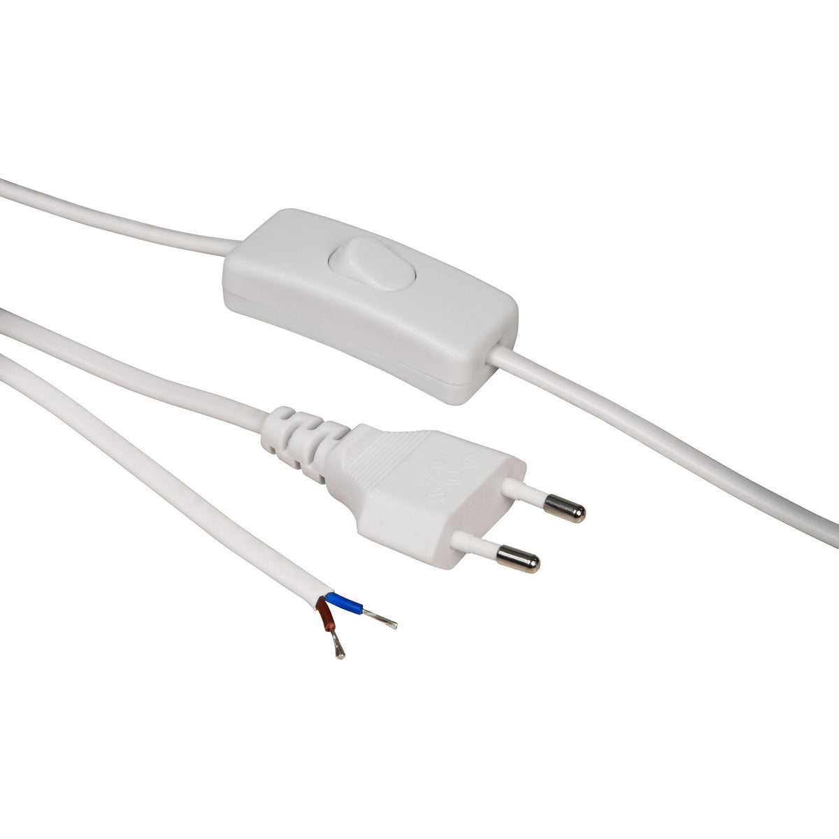 Euro-Netzkabel-Sammlung: Verschiedene Längen und Farben, mit und ohne Schnurschalter, blanken Enden, 2x0,75 mm²