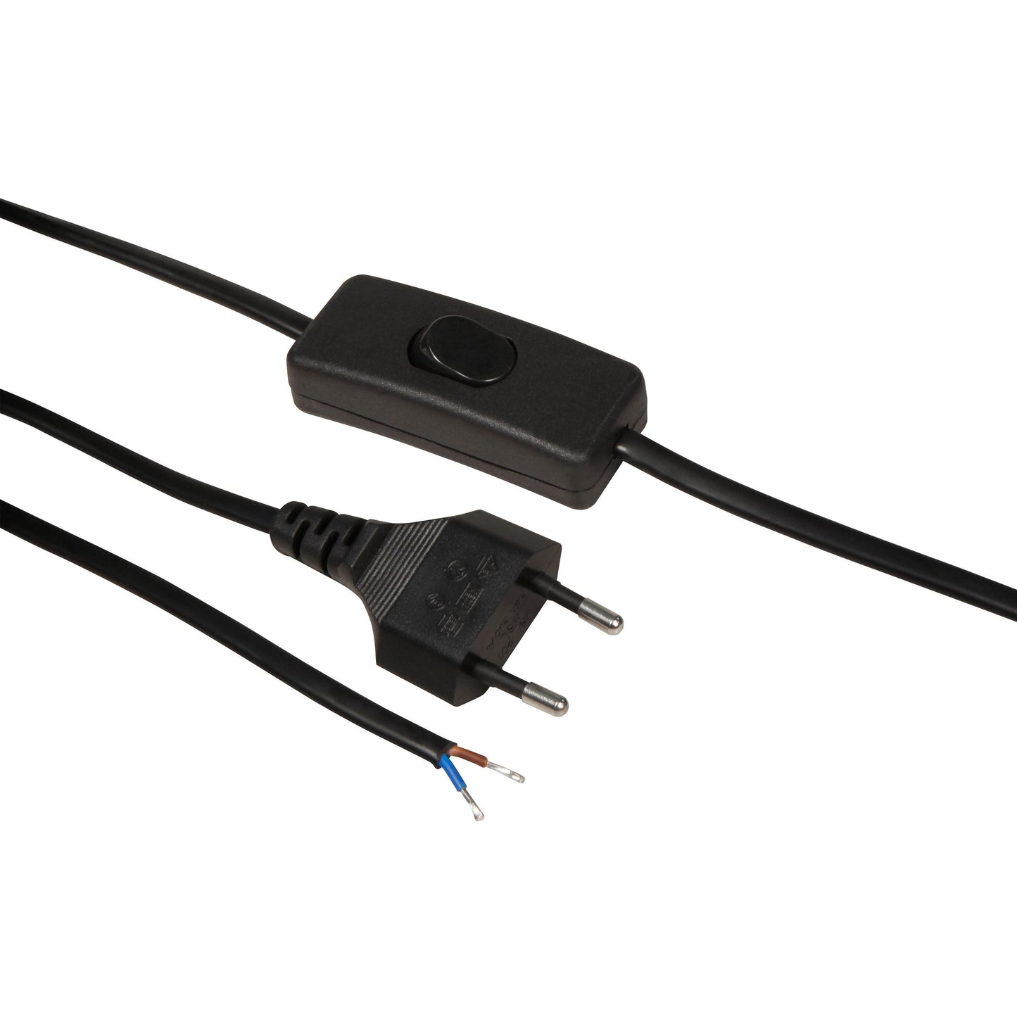 Euro-Netzkabel-Sammlung: Verschiedene Längen und Farben, mit und ohne Schnurschalter, blanken Enden, 2x0,75 mm²