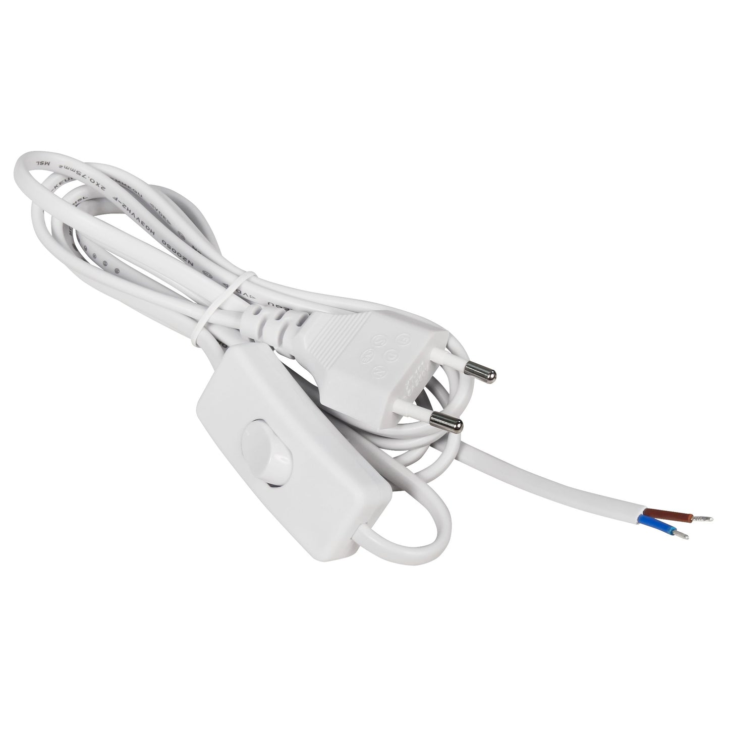 Euro-Netzkabel-Sammlung: Verschiedene Längen und Farben, mit und ohne Schnurschalter, blanken Enden, 2x0,75 mm²