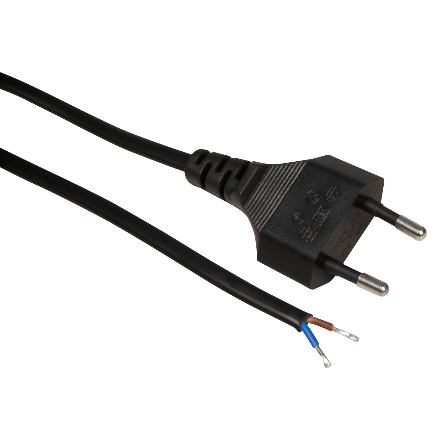 Euro-Netzkabel-Sammlung: Verschiedene Längen und Farben, mit und ohne Schnurschalter, blanken Enden, 2x0,75 mm²