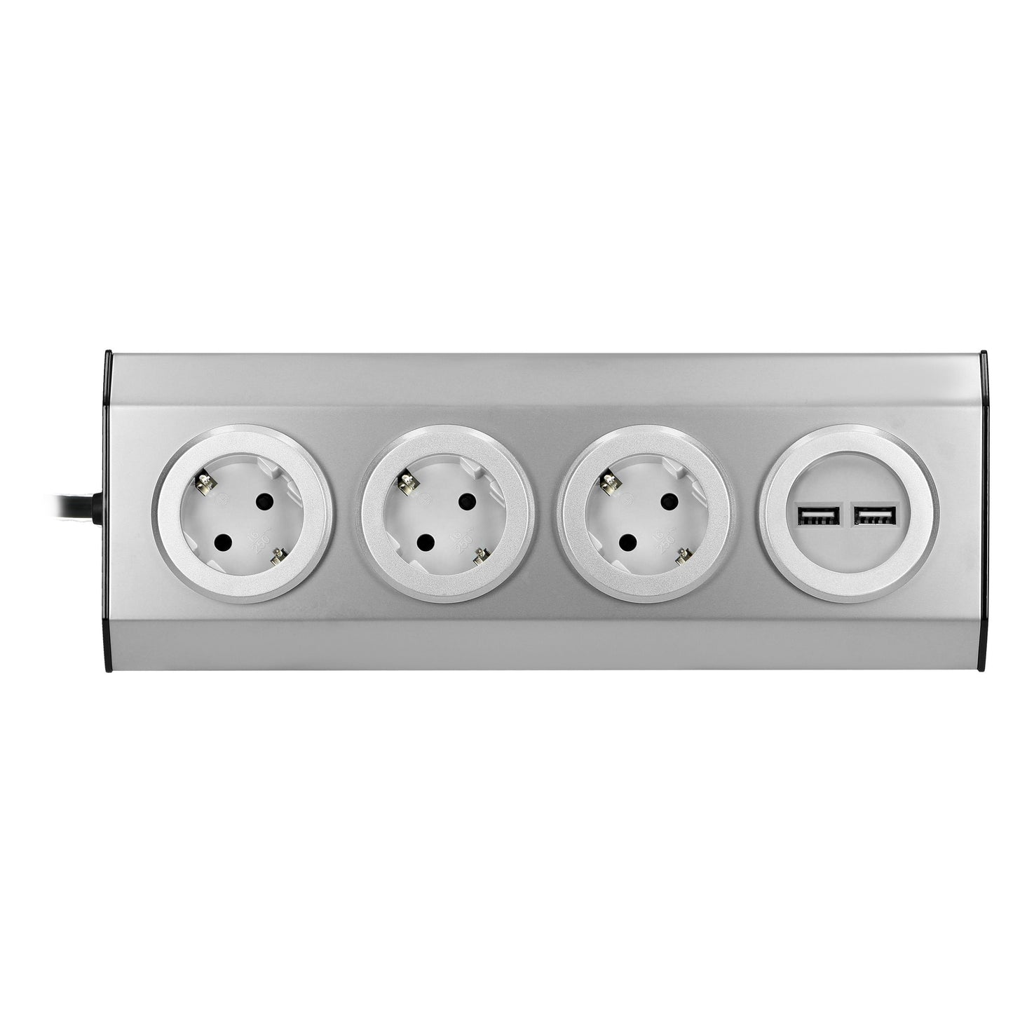 Trano Ecksteckdose 3-Fach mit 2 USB Anschlüssen, 45° Montage, Edelstahl Inox, 3680W 16A, Kabel 1,5m, Küche & Büro