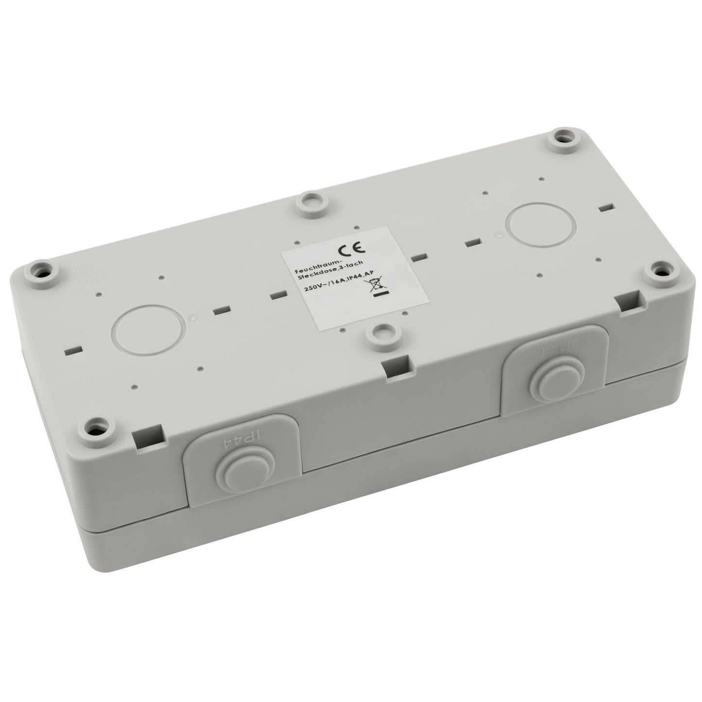 Trano Aufputz Feuchtraum Steckdose | IP44 Spritzwassergeschützt | 250V 16A | Grauschwarz | mit Einsteckschutz | Außenbereich, Keller, Garage