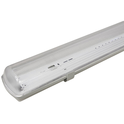 Trano Feuchtraumleuchte 150cm für 2 LED Röhren T8, IP65 Staub- & Strahlwasserschutz, Kellerlampe Werkstatt Garage Lagerhalle, robustes Kunststoffgehäuse, 230V, inkl. Montagematerial