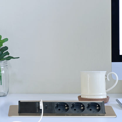 Möbel-Steckdose 3-fach 2x USB Mehrfachsteckdose Küche 2m Kabel Steckdosenleiste