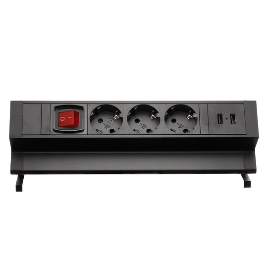 Tisch-Steckdose 3-fach 2x USB Schalter Mehrfachsteckdose Büro 2m Kabel