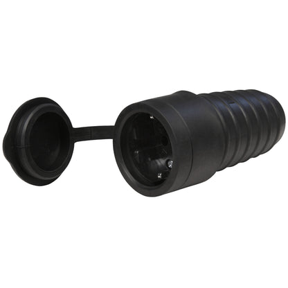 Robuster Gummi-Schutzkontaktstecker oder -Kupplung, Schwarz, Wiederanschließbar, DIN-Norm, 250V~