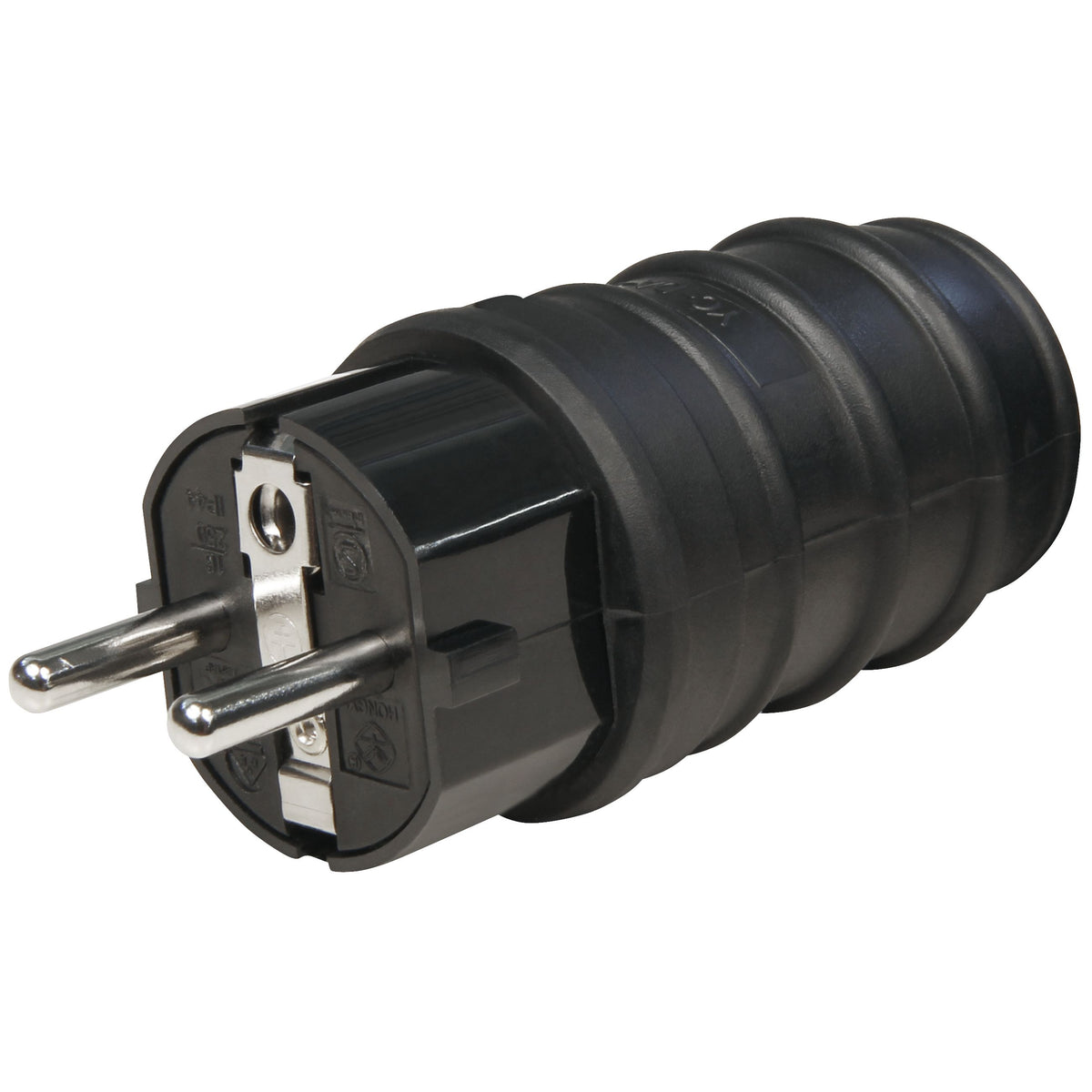 Robuster Gummi-Schutzkontaktstecker oder -Kupplung, Schwarz, Wiederanschließbar, DIN-Norm, 250V~