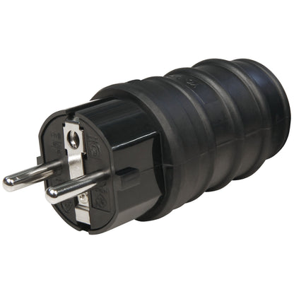Robuster Gummi-Schutzkontaktstecker oder -Kupplung, Schwarz, Wiederanschließbar, DIN-Norm, 250V~
