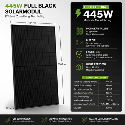Ja Solar PV-Modul Solarmodul 445W JAM54D40-445 Black