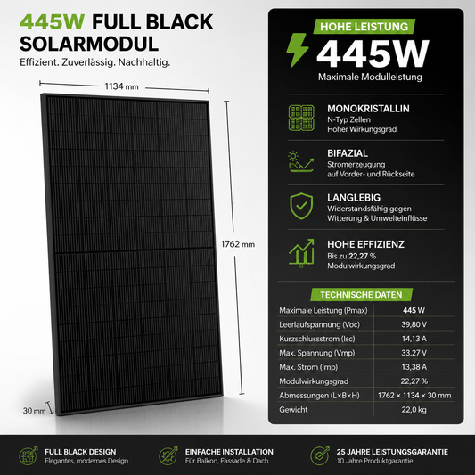 Ja Solar PV-Modul Solarmodul 445W JAM54D40-445 Black