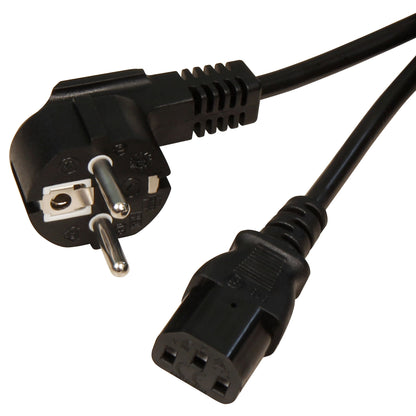 Kaltgeräte Anschlusskabel in Schwarz, 3 Varianten, abgewinkelter Schutzkontaktstecker, 250V Betriebsspannung, 10A max. Strombelastbarkeit