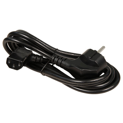 Kaltgeräte Anschlusskabel in Schwarz, 3 Varianten, abgewinkelter Schutzkontaktstecker, 250V Betriebsspannung, 10A max. Strombelastbarkeit