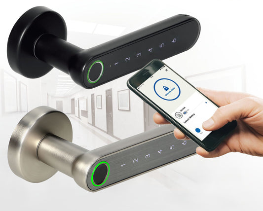 Trano Smarter Türgriff mit Touch-Tastatur & Fingerabdruckleser, Bluetooth 4.0, Zink, schwarz/silber, für Türen 38–56 mm, IP20