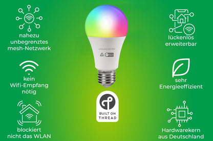 Trano Smart LED Lampe E27, 900lm, RGB & CCT, Matter-zertifiziert, dimmbar