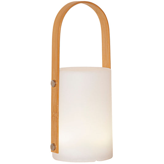LED-Laterne, Kunststoff/Bambusgriff, weiß, inkl. USB-Ladekabel, outdoor