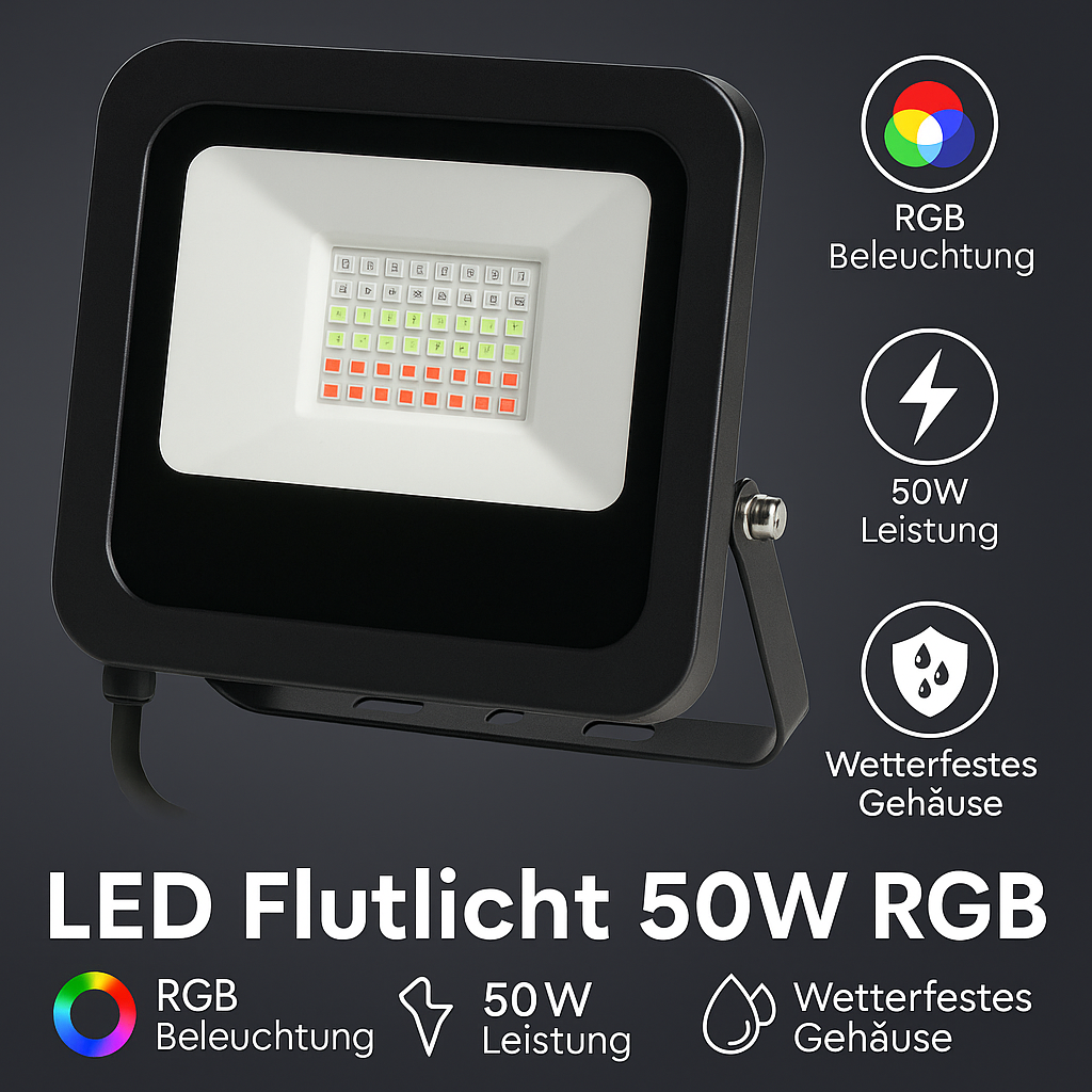 LED Flutlicht 50W RGB – Robuster Außenstrahler mit Farbwechsel und 25.000h Lebensdauer