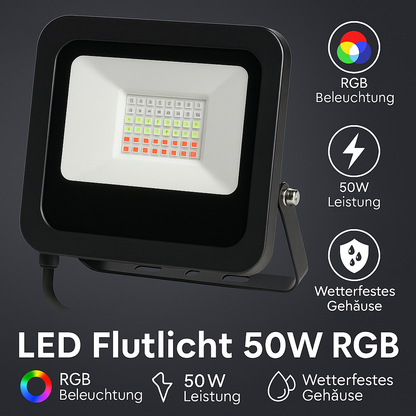 LED Flutlicht 50W RGB – Robuster Außenstrahler mit Farbwechsel und 25.000h Lebensdauer