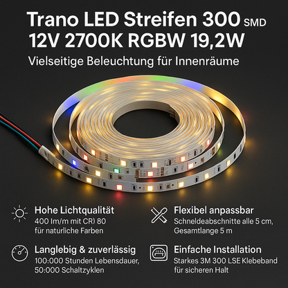 LED Streifen 300 SMD 12V 2700K RGBW 19,2W – Vielseitige Beleuchtung mit hoher Qualität