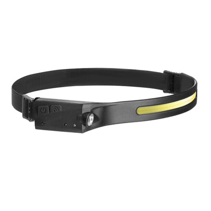 LED-Stirnlampe, COB + XPE, 1200mAh Akku, 5 Modi, IPX4, USB-C, Schwarz