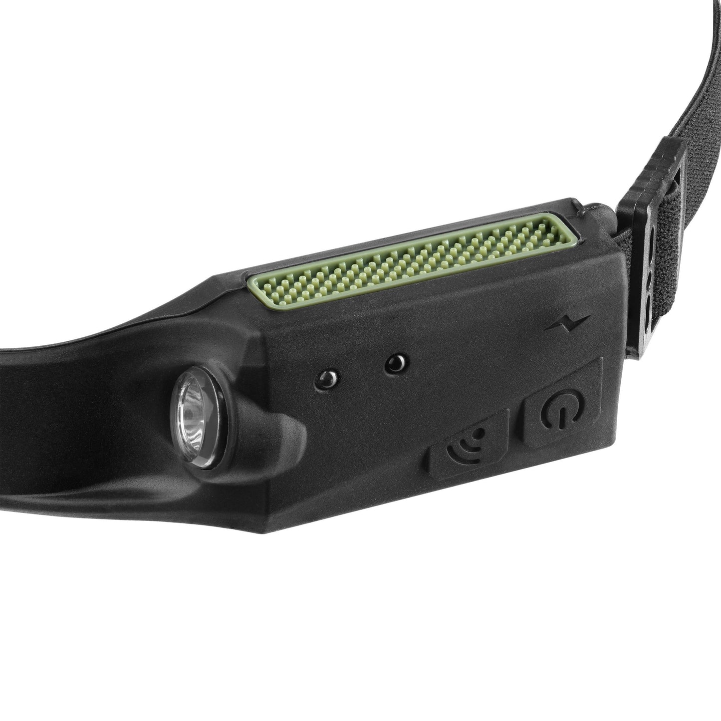 LED-Stirnlampe, COB + XPE, 1200mAh Akku, 5 Modi, IPX4, USB-C, Schwarz