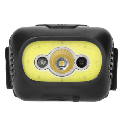 LED COB + LED Stirnlampe 3W, Berührungsloser Schalter, 1200mAh Akku, Schwarz