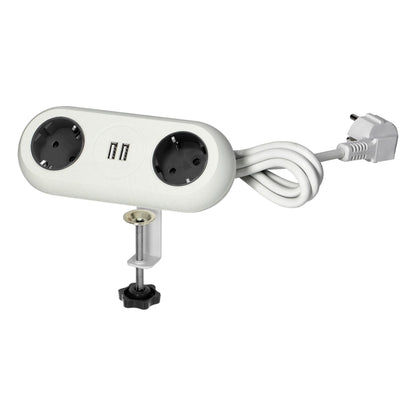 Tisch-Steckdose 2-fach 2x USB weiß Küche Büro Steckdosenleiste Schreibtisch