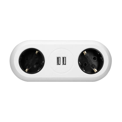 Tisch-Steckdose 2-fach 2x USB weiß Küche Büro Steckdosenleiste Schreibtisch