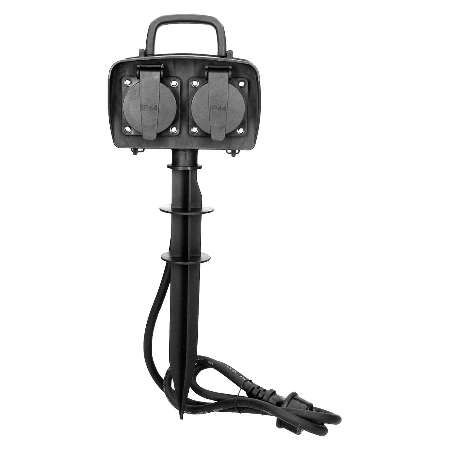 Robuste Gartensteckdose 2x2P+E, 2300W, IP44, 1,5m Kabel , Schwarz