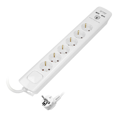 Hochwertige Steckdosenleiste, 6 Schuko-Steckdosen, 2x USB, 3m Kabel