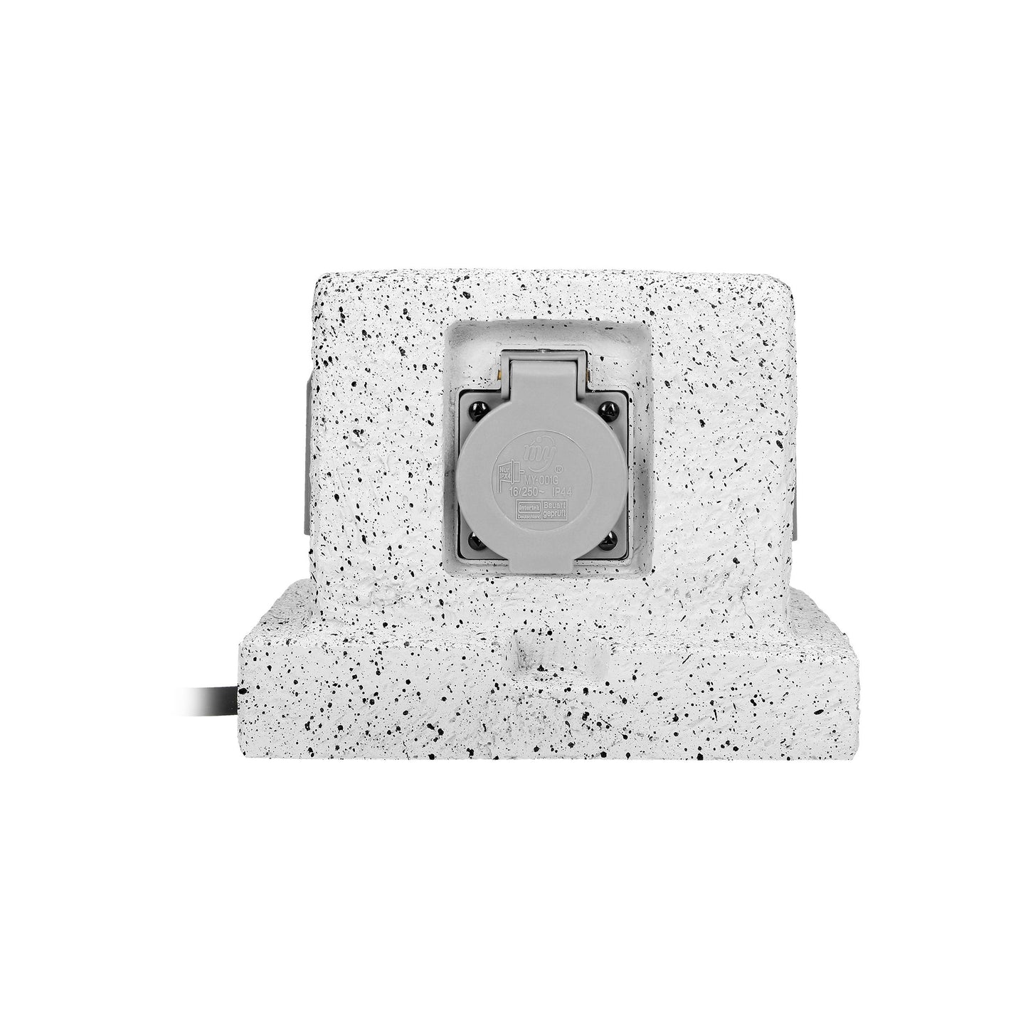 Trano Gartensteckdose Steinoptik 4-fach IP44 wasserdicht, 3m H07RN-F Kabel, 3680W/16A, Schuko Typ F, grau