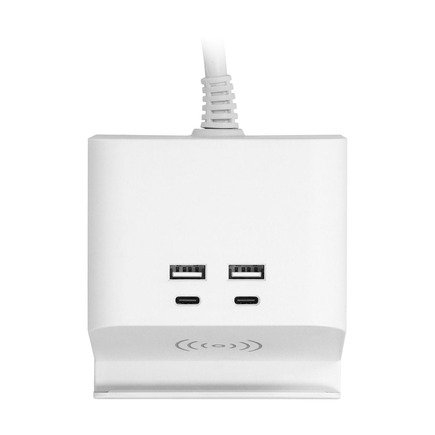 Trano Tischsteckdose mit USB & Induktiv-Ladefunktion, 2x Schuko, 4x USB-A/C, 3680W, 1,4m Kabel, Schraubklemme, Weiß, IP20, 230V