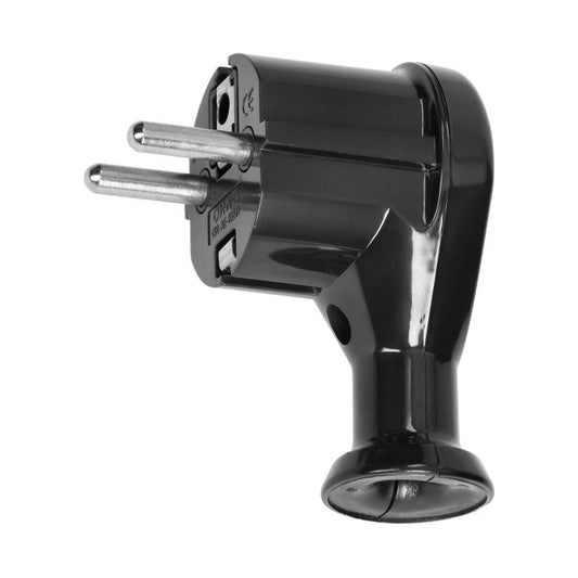 Hochwertiger Eurostecker 2P flach mit Öse, IP20, Erdung, ABS, schwarz/weiß