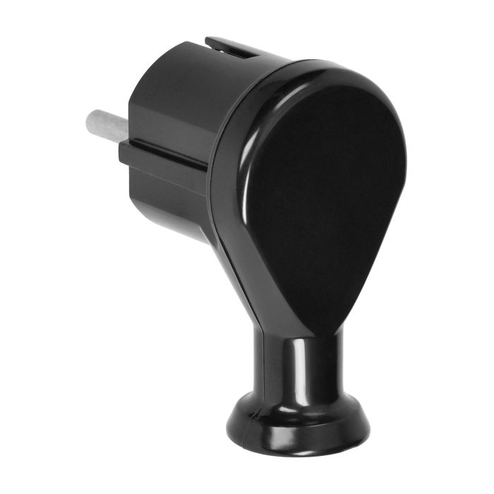 Hochwertiger Eurostecker 2P flach mit Öse, IP20, Erdung, ABS, schwarz/weiß