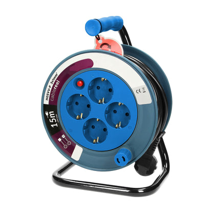 MINI Trommelverlängerung 15m, 4x2P+E, Türkis, Schuko, 2300W/10A