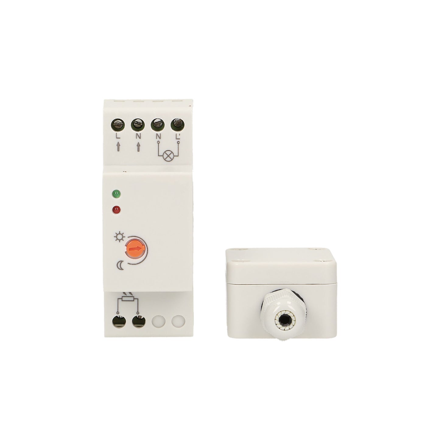 Dämmerungssensor für DIN-Schiene, IP65, Max. Belastung 3000W, Weiß
