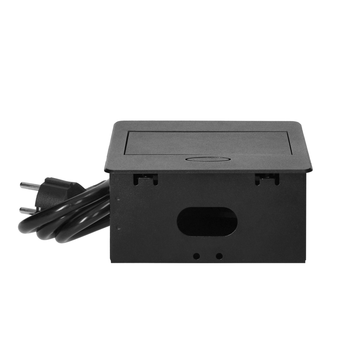 Trano Einbau Steckdose Schuko Typ F mit 2x USB-A Ladeanschluss 5V/2,1A, 1,5m Kabel, 3680W, IP20, Schwarz, flache Kante